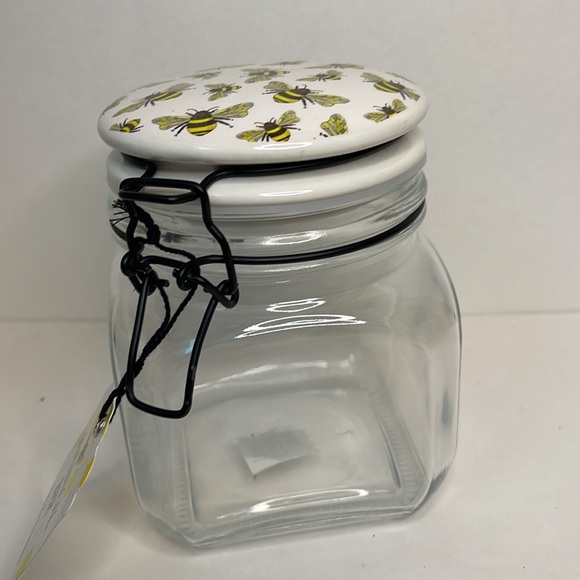 Glass jar Bail and trigger canister botanical bee print lid New storage farm - Picture 4 of 10